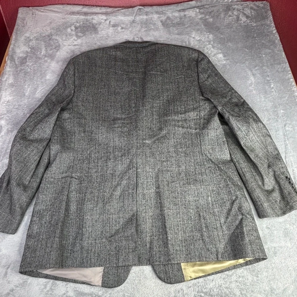 Brooks Brothers Blazer Mens 48L Grey Herringbone Wool Windowpane Sport‎ Coat USA